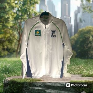 Fila BNP Paribas Open WoMens Small Jacket Full Zip Up White Green Striping  EUC